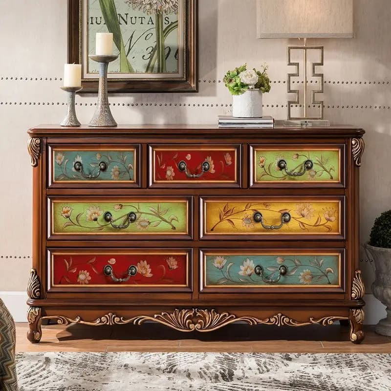 American solid wood chest, retro painted bedroom four five seven chest, storage living room foyer entrance cabinet