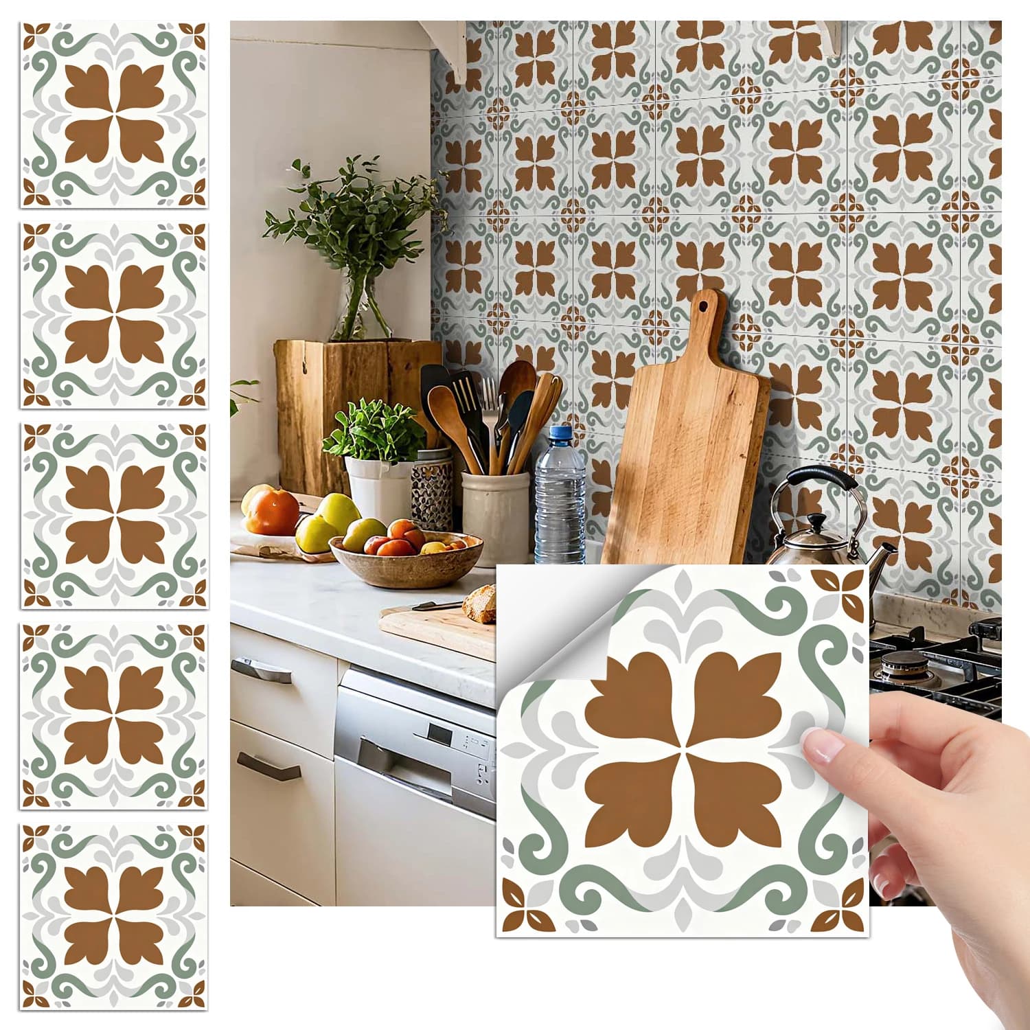 36 feuilles de papier peint autocollant floral vintage imperméable à l'eau et à l'huile, cuisine salle de bain Home Decor