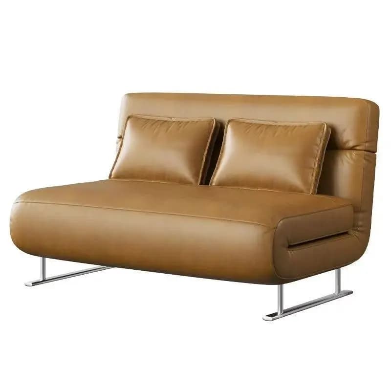 Retro sofa bed oil wax leather, modern simple small apartment living room, folding sofa
