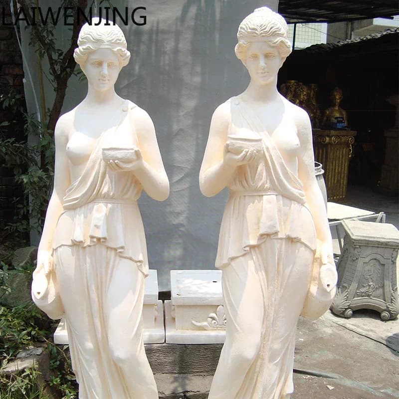 L-18  Bowl-Holding Lady with Teapot Sculpture Large Floor-Standing Figure Ornament European Style Garden Landscape Decoration