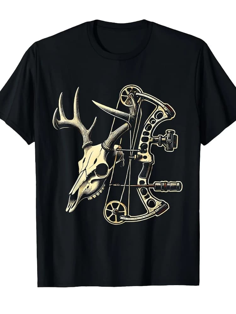 Archery Bow Hunter Deer Mule Elk Bow Hunting Accessories design-100% cotton O-neck short sleeve casual printed men's T-shirt.