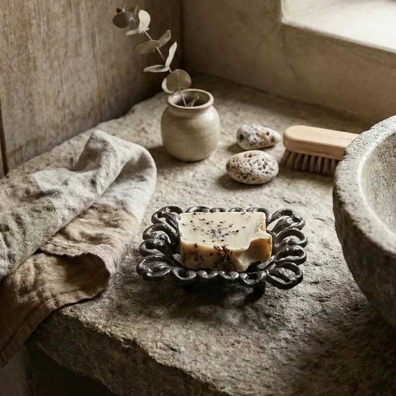 Cast Iron Retro Hollow Floral Soap Dish – Decorative Ornament for Home Garden Yard Display