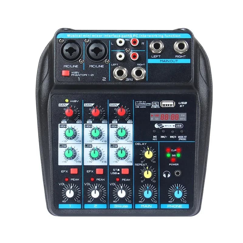 4-Channel computer recording sound card, stage Bluetooth USB microphone mixer