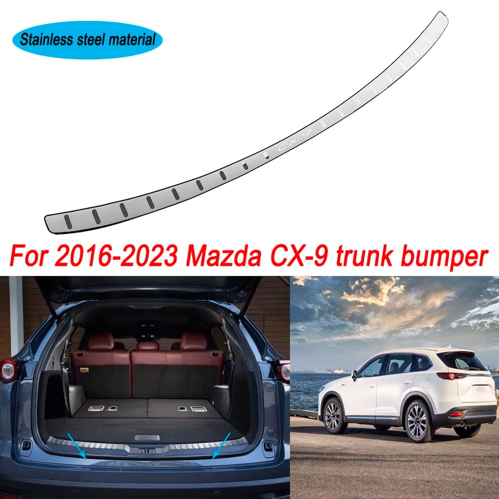 For 2016-2022 2023 Mazda CX-9 CX9 CX 9 Car Accessories Trunk Trim Rear Bumper Protector Stainless Steel Door Sill Scuff Plate