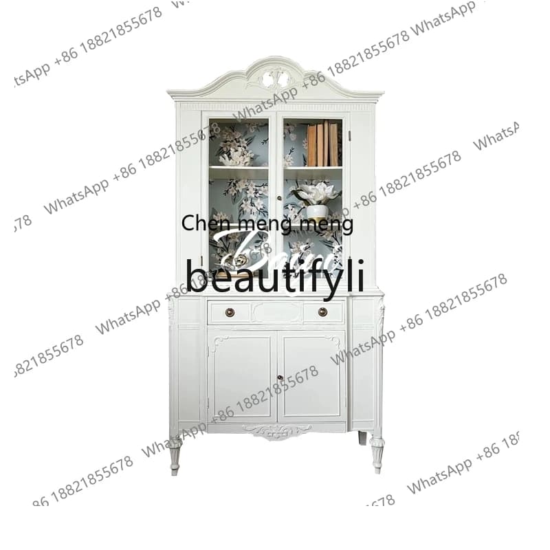 French solid wood wine cabinet cream white carving, living room against the wall European style, dining side, locker  R