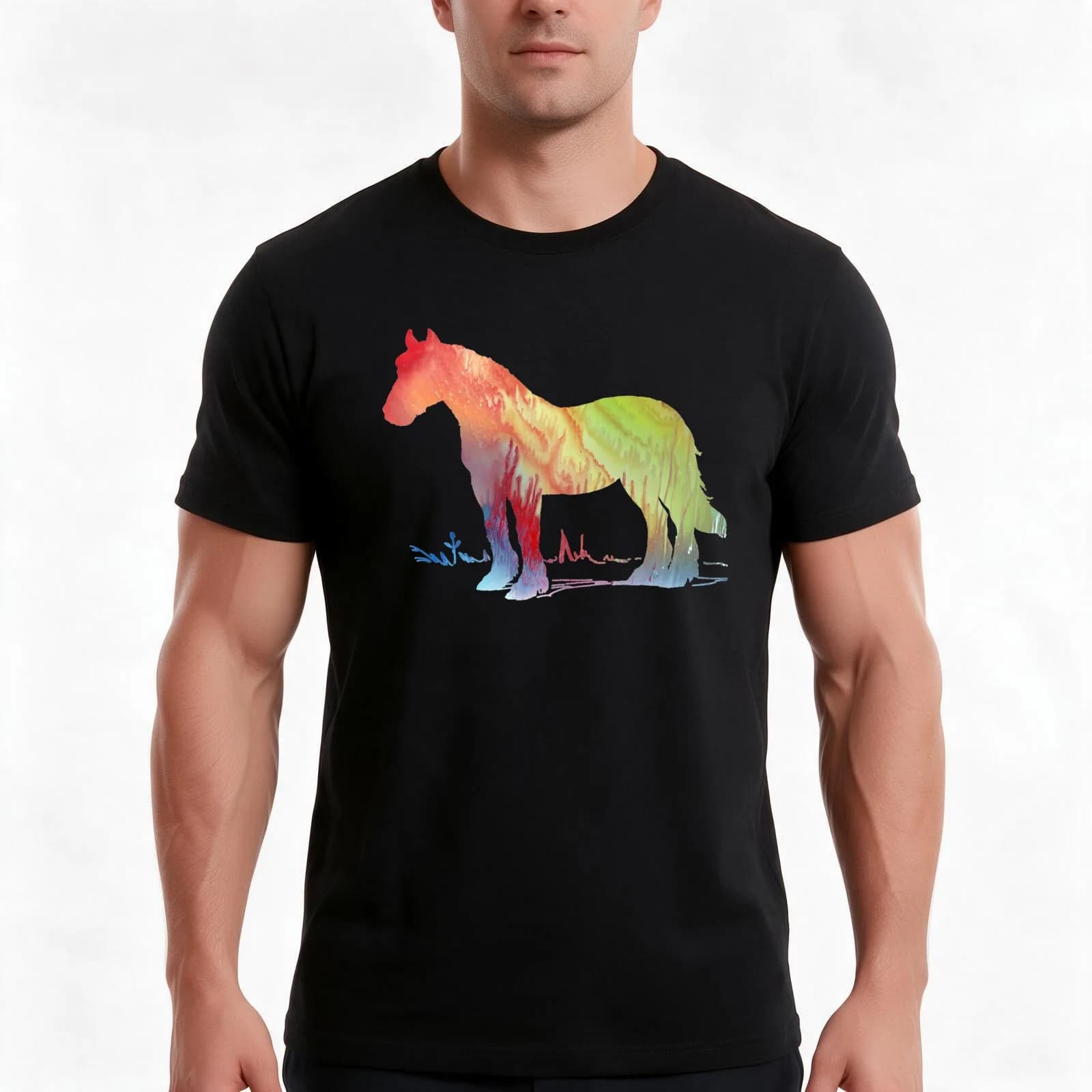 Horse T-Shirt, Summer Casual Cotton Tee, Oversized Streetwear Tops, Vintage Graphic Print, Loose Fit Short Sleeve, 100% Cotton