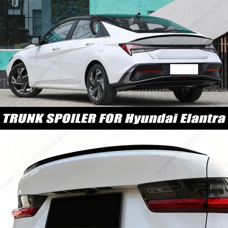 Glossy Black Soft Rubber Universal Rear Trunk Spoiler 5D Carbon Look Tail Wing Fit For Hyundai Elantra Sedan Car Accessories