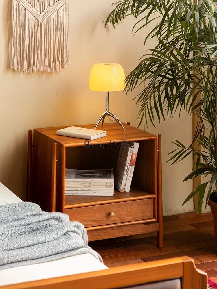FG-Bedroom retro teak bedside table solid wood wind bedside small side cabinet medieval furniture