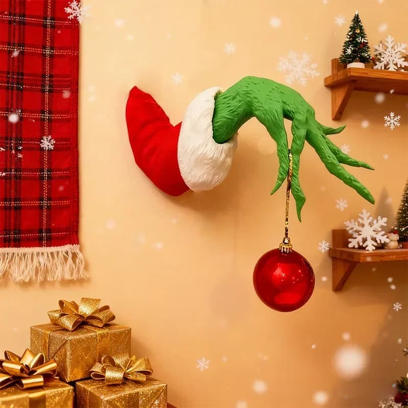 Christmas Thief Hand Wall Decor Green Monster Arm Ornament Xmas Indoor Wall Mounted Decoration Holiday Party Home Decor