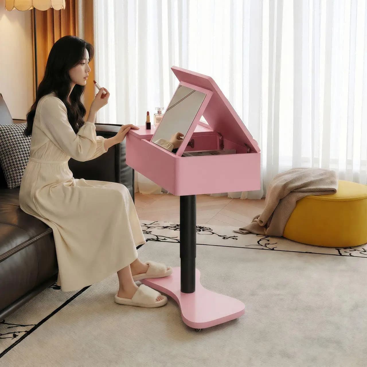 PYH simple mobile makeup table movable lift dresser small apartment bedside with wheels dressing table