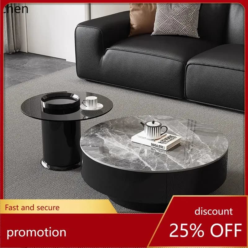 CZ Italian Modern Minimalist Gray Stone Coffee Table Set for Home Living Room Small Apartment Tea Table
