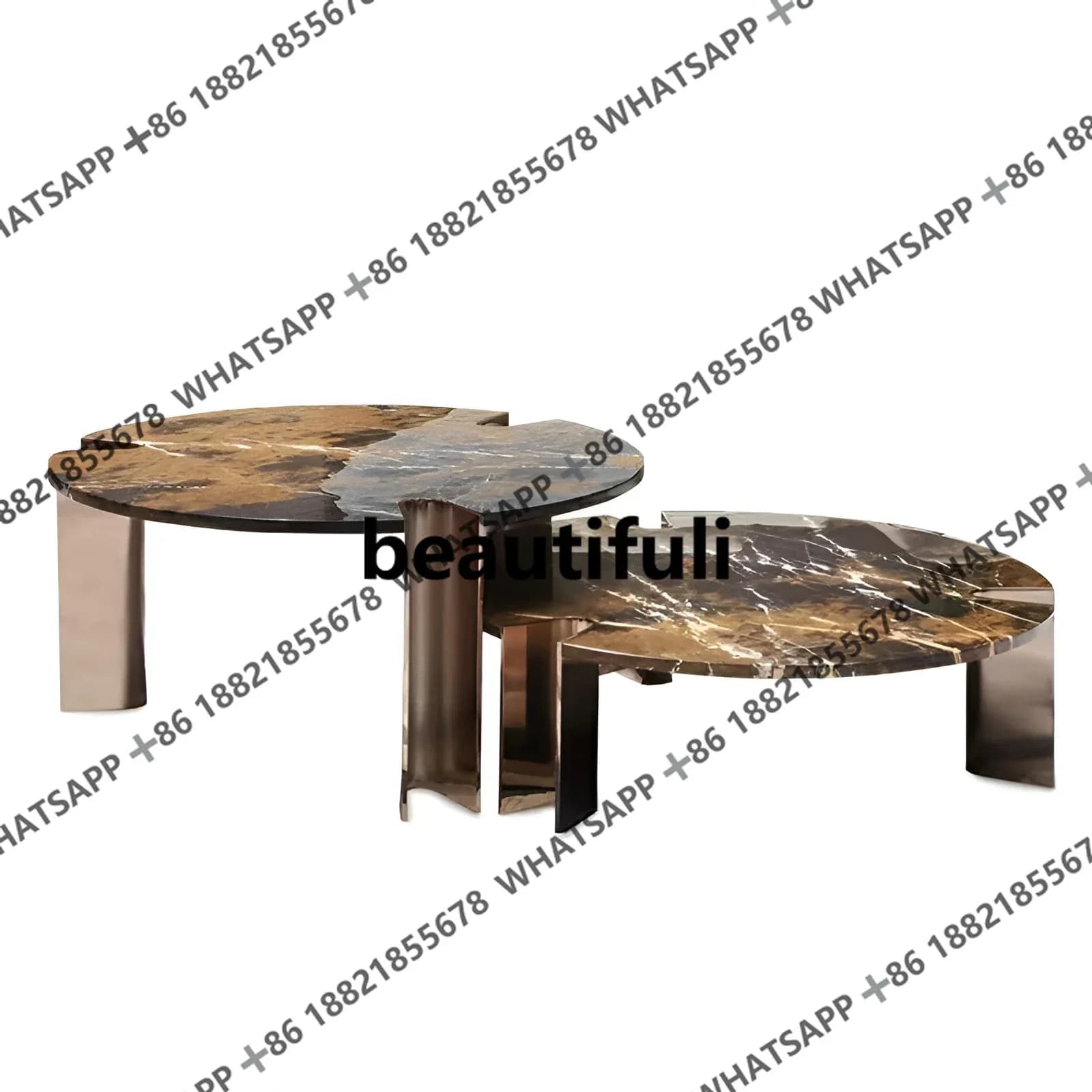 Italian light luxury marble coffee table modern designer stainless steel round tea table high-end simple