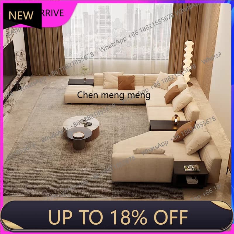 M78 New light luxury minimalist villa living room large apartment, high-end matte cloth sofa