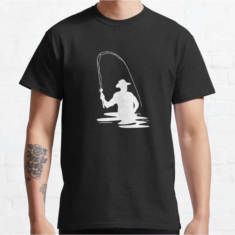Fly Fishing Angler T-Shirt Retro Fisherman Graphic Tee Unisex 100% Cotton Print Short Sleeve Outdoor Hobby Casual Tops S-6XL
