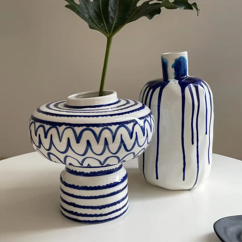 Artistic Glazed Ceramic Vase Modern Art Home Decor Flower Planter Unique Table Centerpiece for Living Room Entrance Ornaments