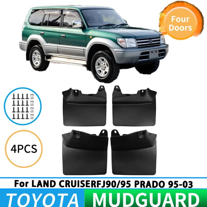 Suitable for Prado, Land Cruiser FJ90, and Prado 1995-2003 vehicles, including front and rear wheel mudguards and splash guards.
