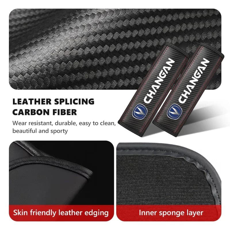Carbon Fiber Leather Seatbelt Strap Sleeve 2 Pieces Soft Shoulder Guard For Changan CS15 CS55 Alsvin Eado CS35 Raeton Plus