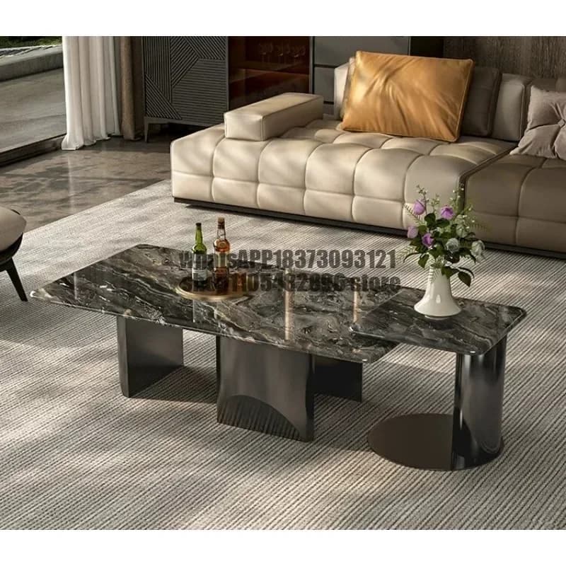 Natural marble coffee table living room household Venetian brown luxury stone coffee table combination new