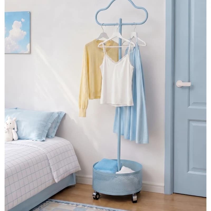 Cloud Hanger Floor to Floor Bedroom Coat Rack Dopamine Wind Blue Wheel Corner Storage Movable Coat Rack