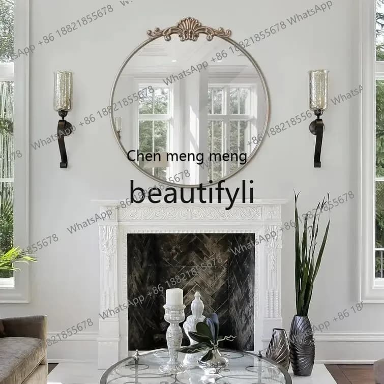 ss8350 SS Round retro makeup mirror wall-mounted bathroom carved bathroom mirror French dressing European bathroom mirror