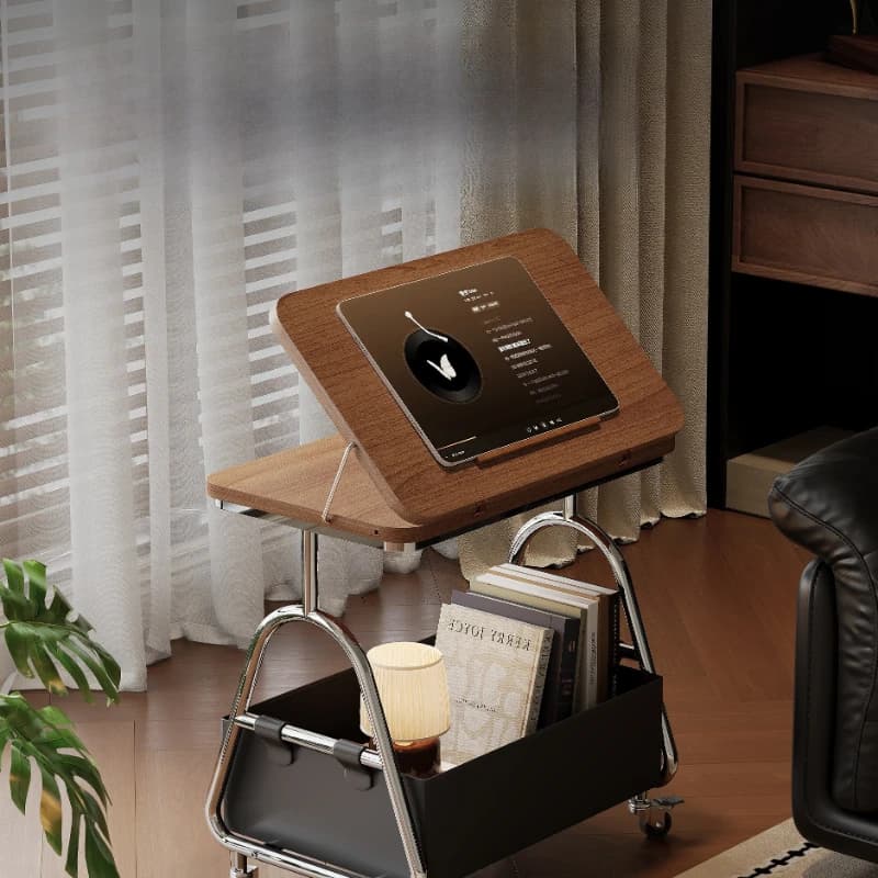 Medieval trolley solid wood mobile side table coffee table foldable sofa side cabinet living room