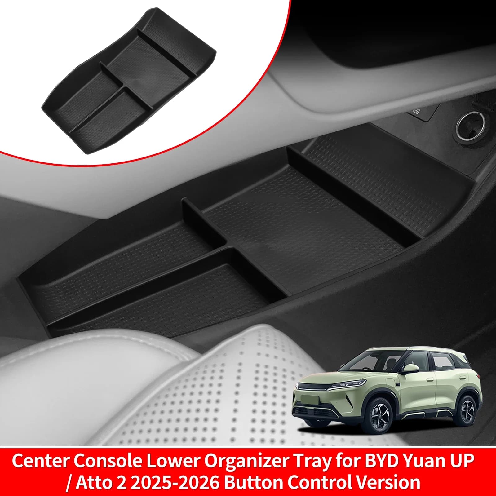 For BYD Yuan UP/ Atto 2 2025-2026 Button Control Version Car Central Lower Layer Tray TPE Car Organizer Accessories Tidying
