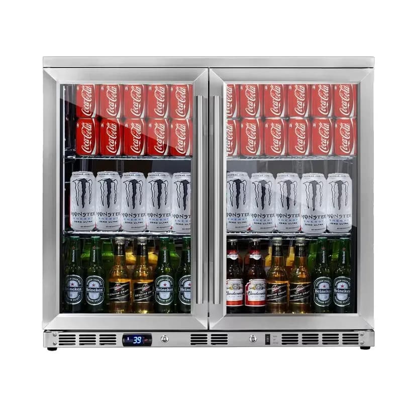 Double Glass Door Small Commercial Air-Cooled Automatic Defrost Beverage Cooler with Adjustable Shelves for Back Bar Use
