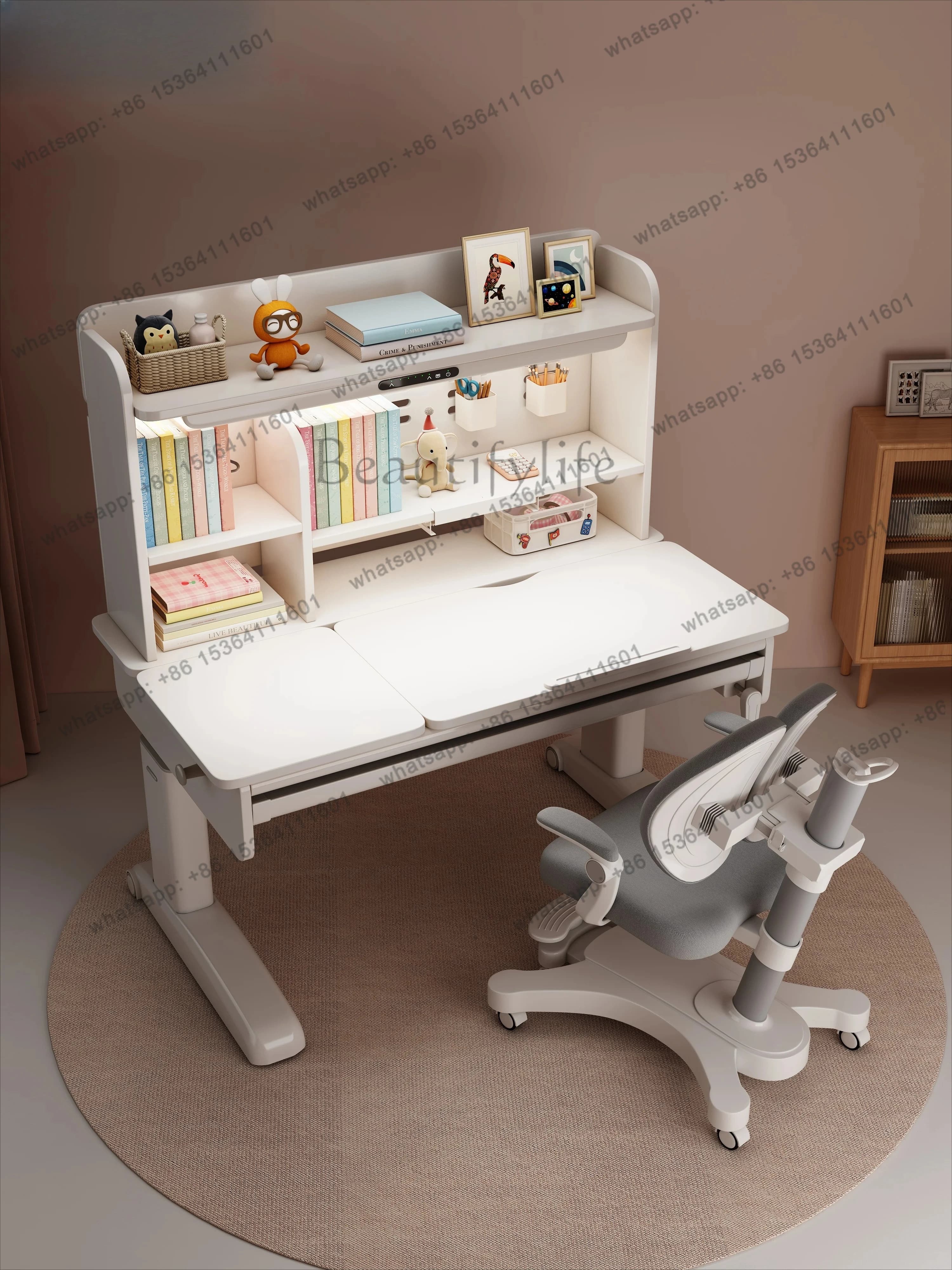 study table liftable solid wood eye protection desk writing table and chair set