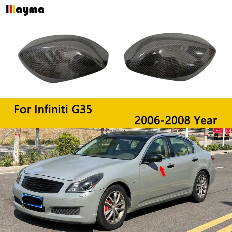 Carbon Fiber Car Side Rearview Mirror Cover Caps Decorative Sticker Style for Infiniti G Series 3.5L V6 G35 2006 2007 2008 350GT