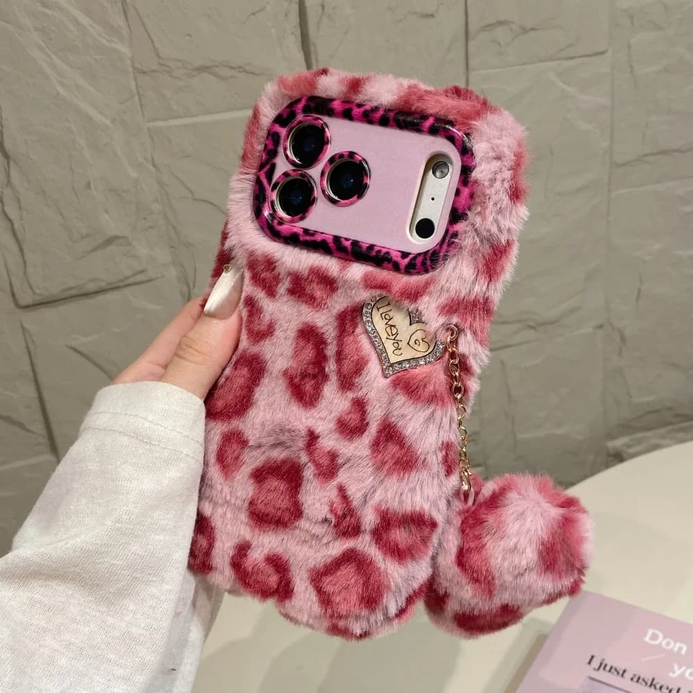 luxury leopard fur plush bracket phone case for Samsung Galaxy A54 S26 S25 ultra S23 S24 Plus Camera lens protection cover