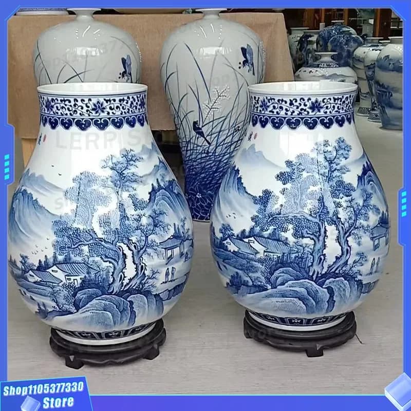 Jingdezhen Blue and White Porcelain Vase Hand Painted Ceramic Bucket Style Plum Blossom Design Antique Chinese Living Room
