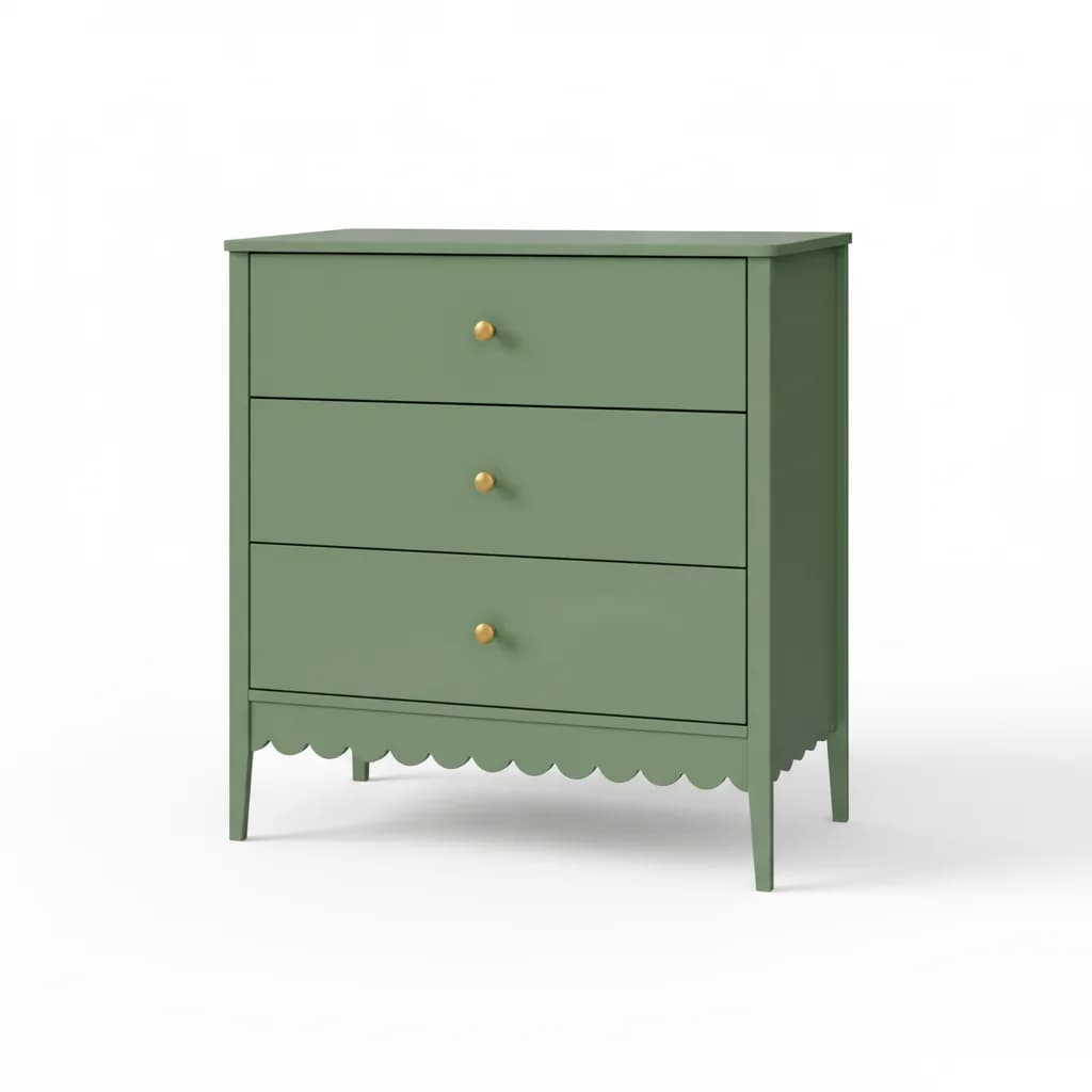 xx-Scalloped Edge 3 Drawer 80cm Wide Chest of Drawer Green for Bedroom*