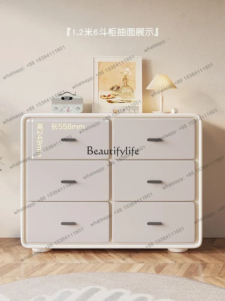 FG Ultra-Thin Bedroom Light Luxury Solid Wood Storage Cabinet Cream Style Storage Chest Of Drawer