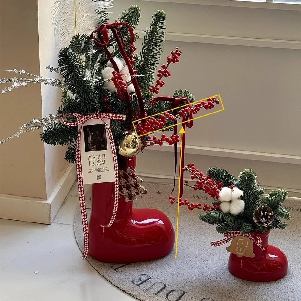 Red Boots Ceramic Vase Christmas Vase Decorations Sleigh Car Shaped Christmas Hat Flower Vase Party Desktop Ornaments Home Decor