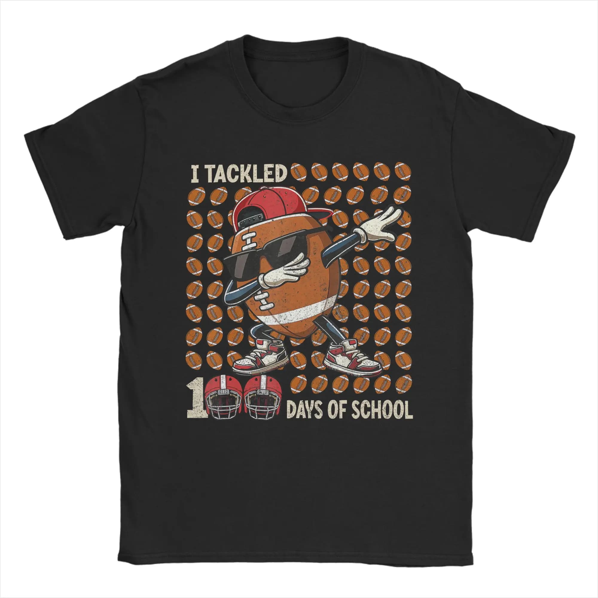 Fashion I Tackled 100 Days of School Dabbing Football T-Shirt Men O Neck Cotton T Shirts  Short Sleeve Tee Shirt Printed Tops