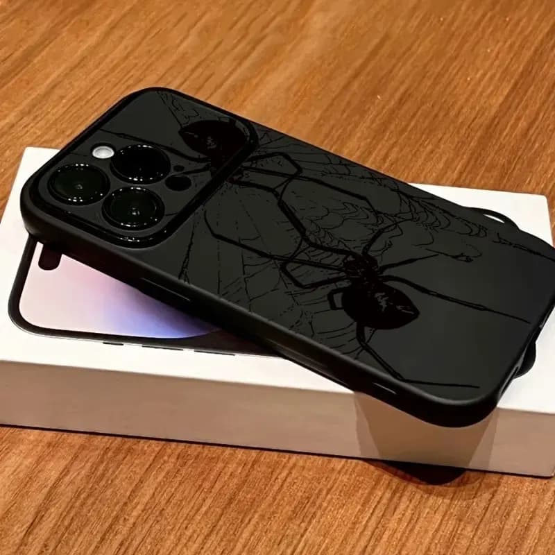 Cool Black Spider Pattern Phone Case For iPhone 11 12 13 14 15 Pro Max 16 Plus 17 Pro X XS XR Matte Large Window Soft Back Cover