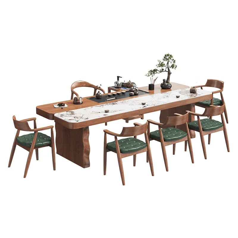 YJQ tea table and chairs with sintered stone solid wood tea table, complete set of office negotiation tables, new Chinese style