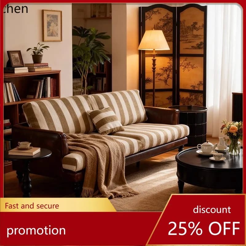 HXL Home Living Room Straight Striped Fabric Sofa Recliner Multi-Seater Sofa