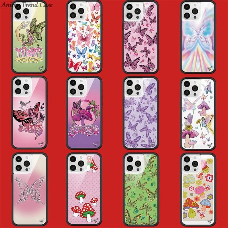 Wildflower 3D Butterfly Mushroom Elf Phone Case for iPhone 16 15 14 13 12 17 18 Pro Max Plus Air 18pro WF Metal Logo Cover Funda