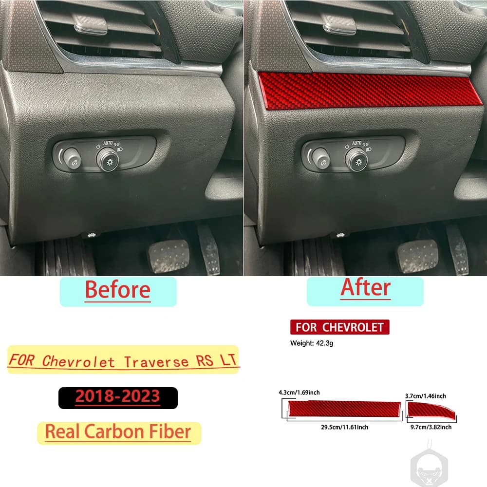For Chevrolet Traverse RS LT 2018–2023 Car Driver's Side Trim Panel Real Soft Carbon Fiber Interior Car Accessories Stickers