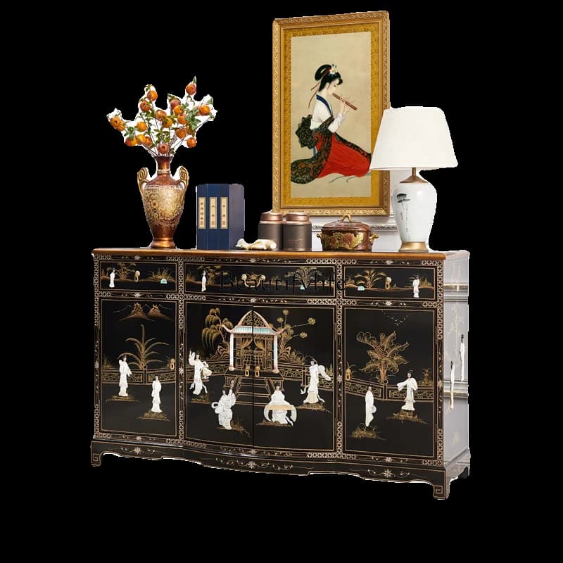 Bright lacquered solid wood porch cabinet shell locker classical furniture