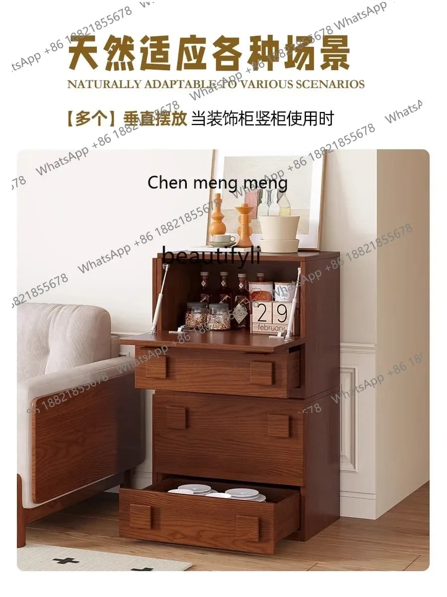 D178 French Retro Carmen Cabinet Multi-Functional Combined Chest of Drawers Storage Chest of Drawer Bedside Table Solid Wood