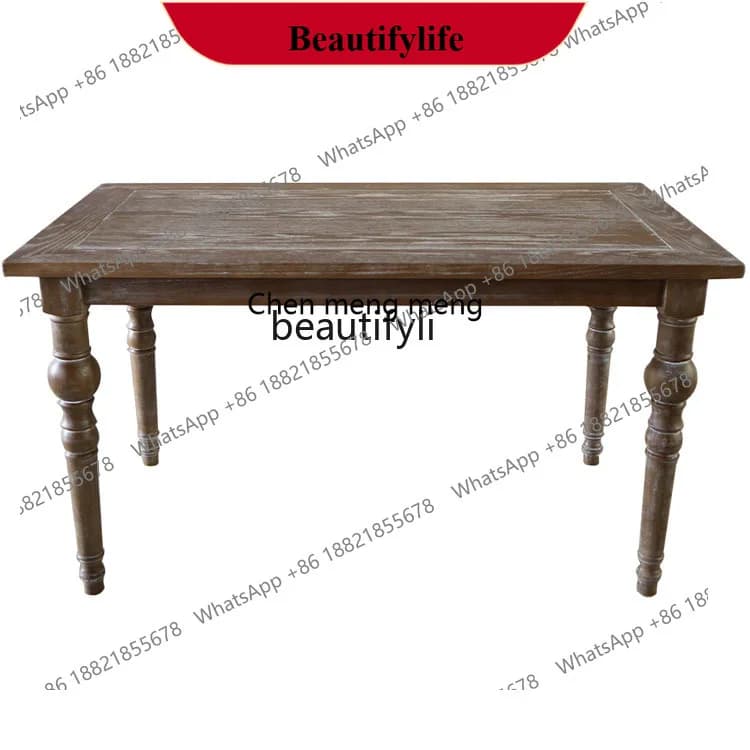 z183 French retro old solid wood dining table oak table simple American European style, cafe hotel tables and chairs