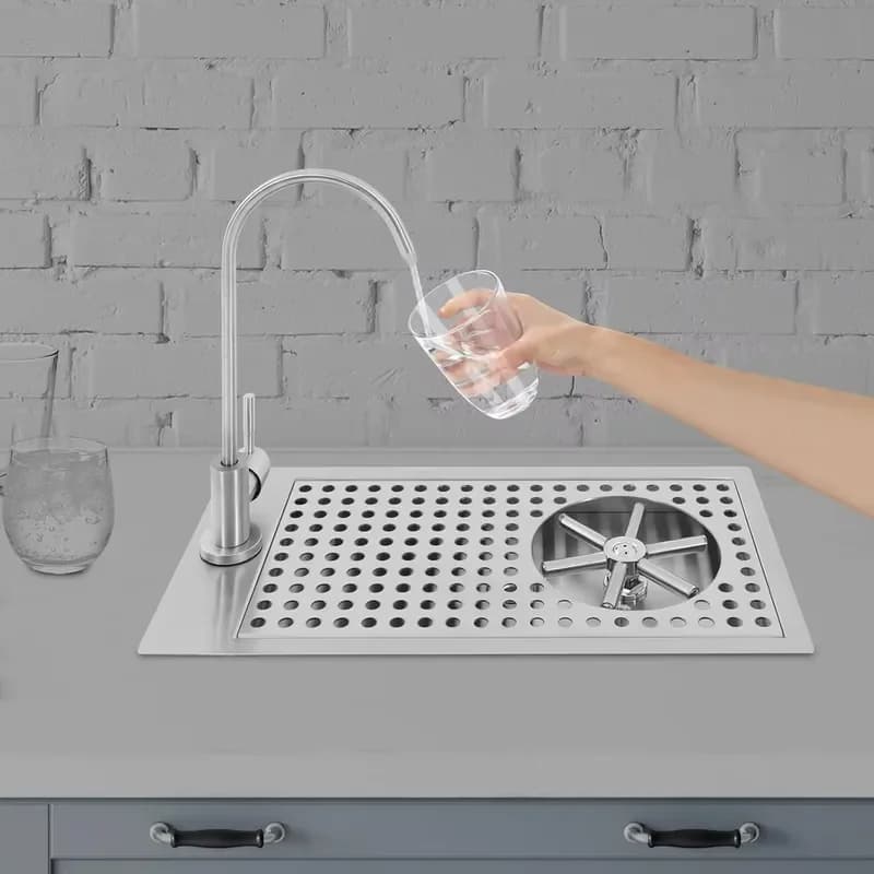 Stainless Steel Bar Sink Cup Washer High Pressure Automatic Glass Cleaner Modern Kitchen Faucet Mounted Metal Hand Rinser for