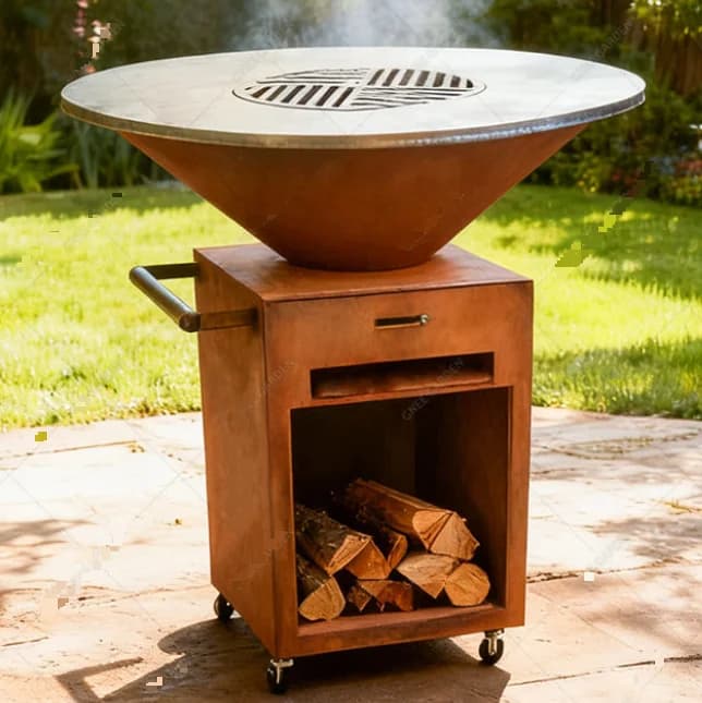 Modern Luxurious Corten Steel BBQ Grill 80 CM Portable Outdoor Pizza Oven with Oxygen Depletion & Flame Safety Devices