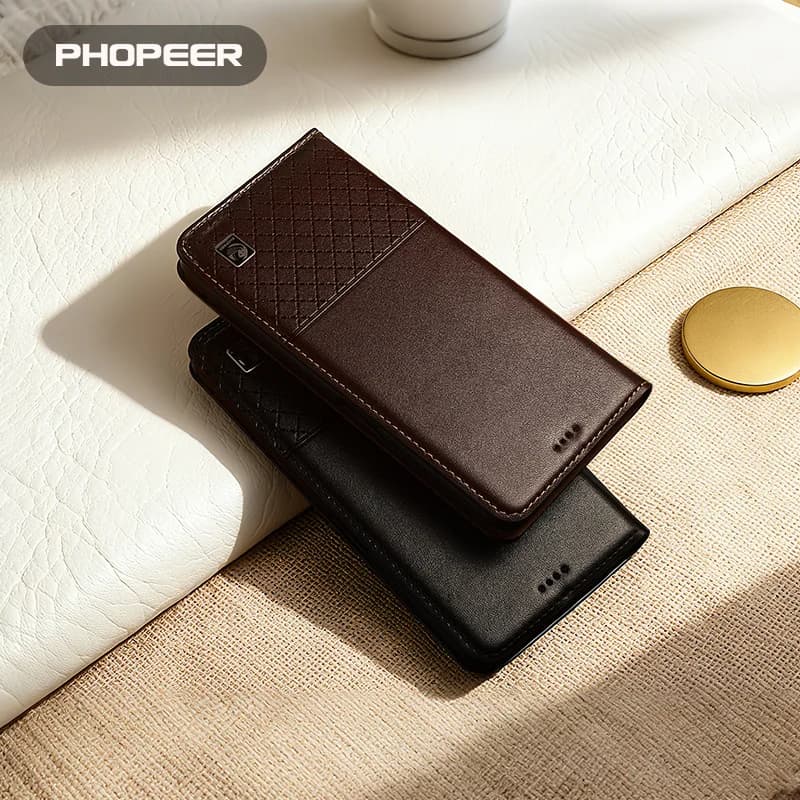 Luxury Genuine Leather Phone Case For Xiaomi Poco F Series - F8 F7 F6 F5 F4 F3 F1 pro Ultra GT 5G Nappa pattern with square