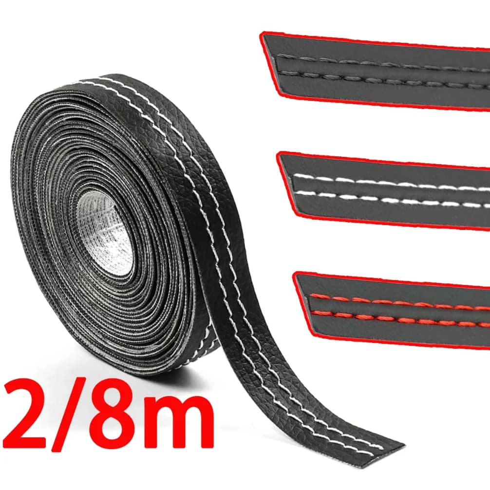 2/8M Car Mouldings Trim PU Leather Braid Decorative Line Strip For Door Dashboard Sticker Car Interior DIY Strips Car Interior
