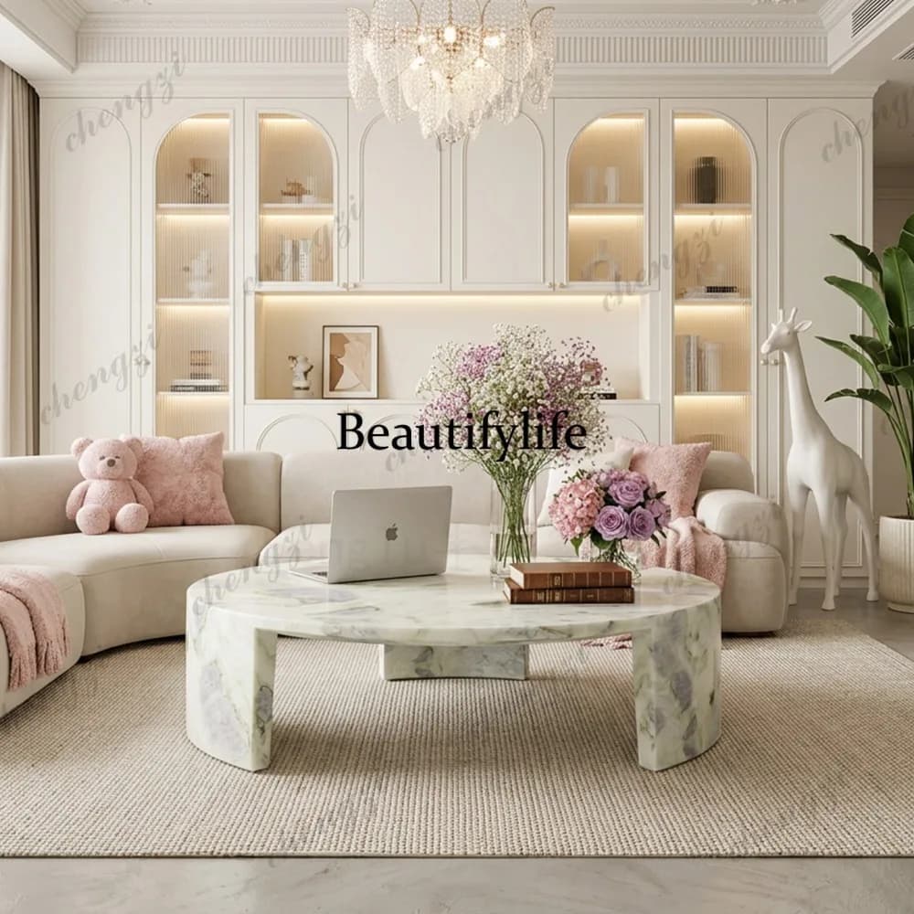 Italian light luxury high-grade natural marble round coffee table designer living room coffee table tea table