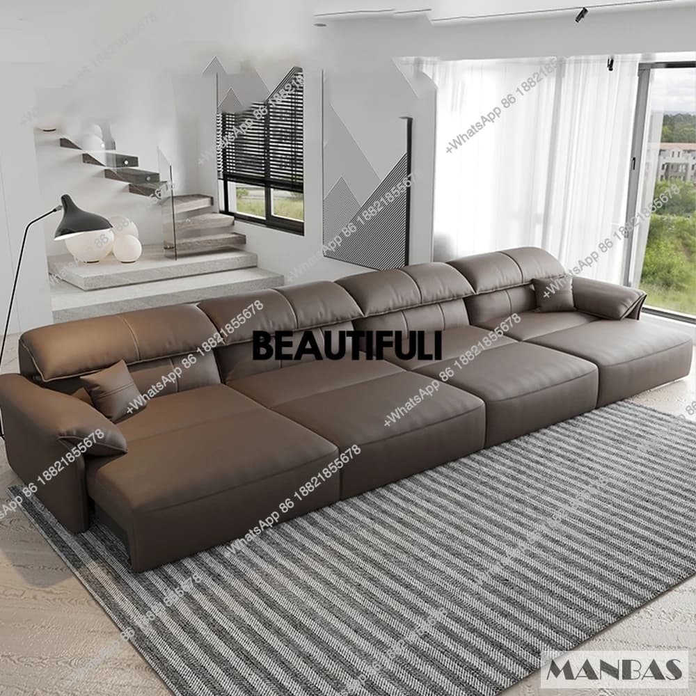 Electric Genuine Leather Sofa Bed Convertible Recliner – Modern Sectional Sleeper Couch with Adjustable Seats and Chaise Lounge