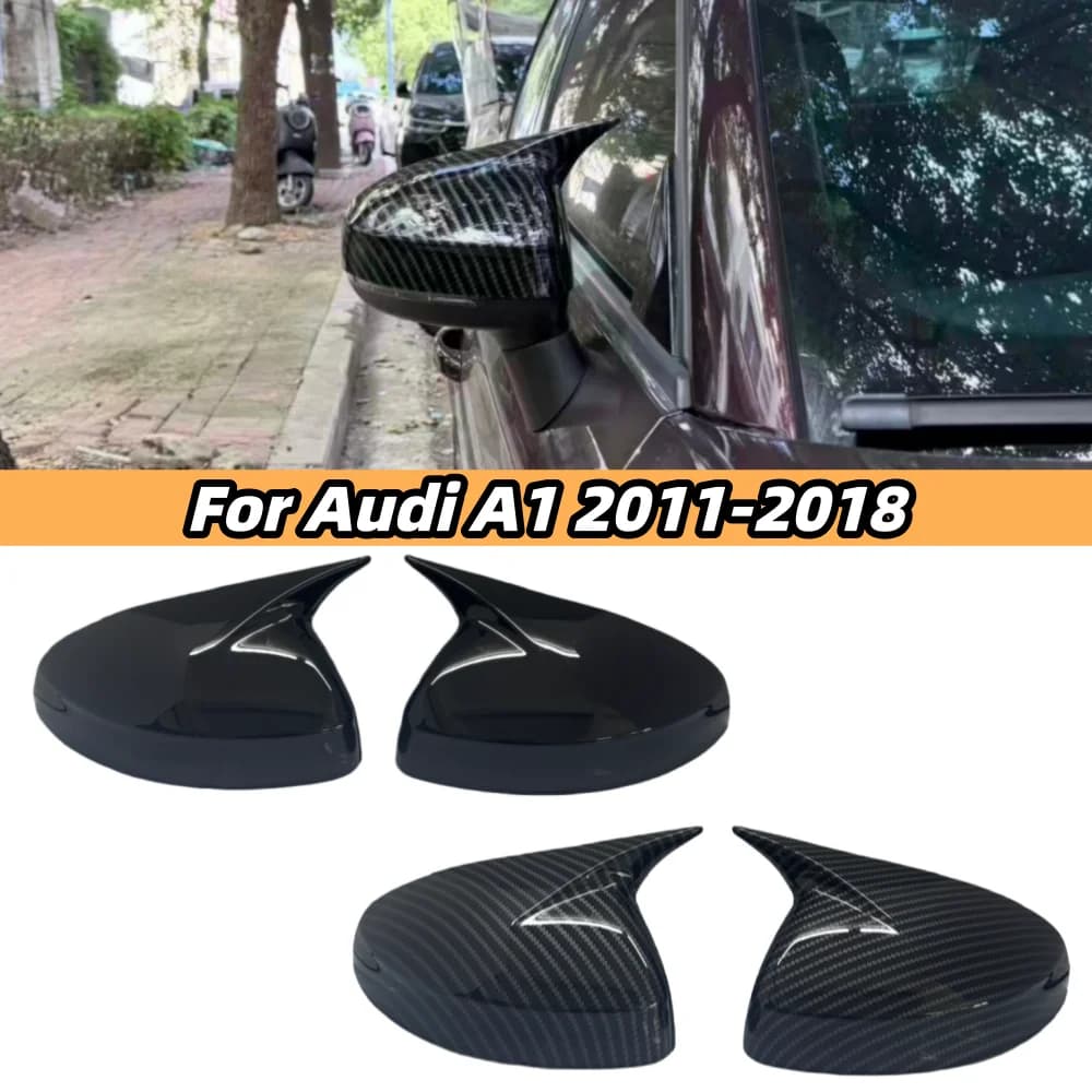 Pair Car Side Rearview Mirror Cover For Audi A1 2011-2018 Glossy Black/Carbon Fiber Look Reversing Mirror Caps Case Trim